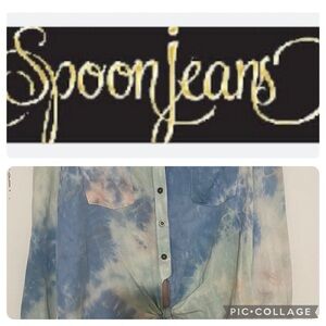 Spoon Jeans tie dye long sleeve  pink and blue tie-up shirt.